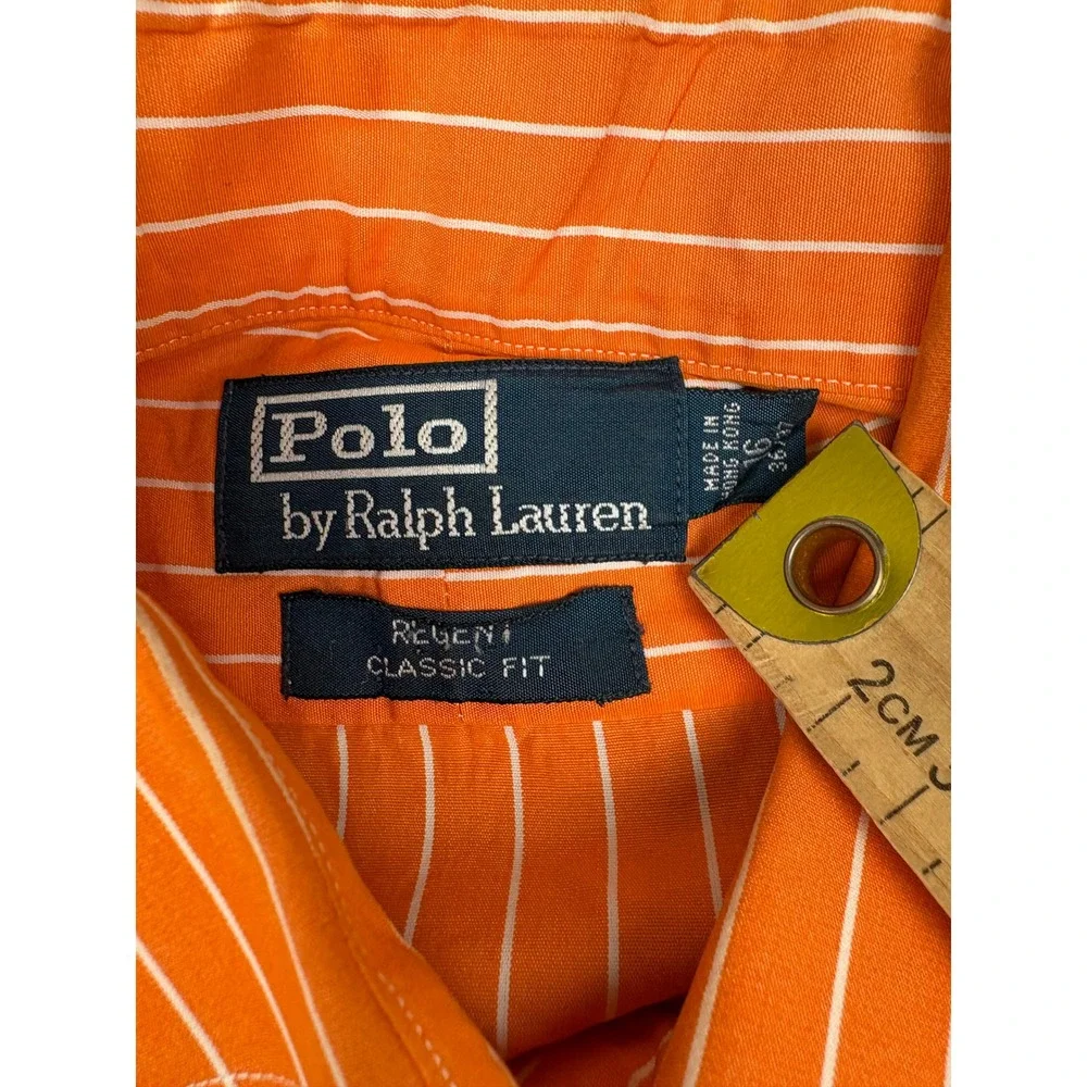 Polo Ralph Lauren Regent Classic Fit Shirt Orange White Stripe Mens 16 36/37